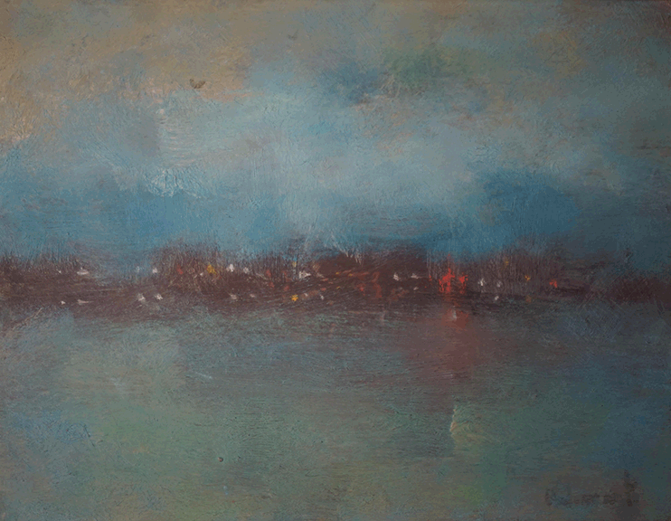 Man in a red rowboat